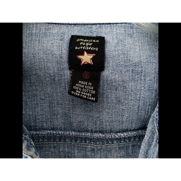 American Eagle Outfitters Chambray Denim Shirt Womens S Button Rare Vintage 90's - Picture 2 of 11